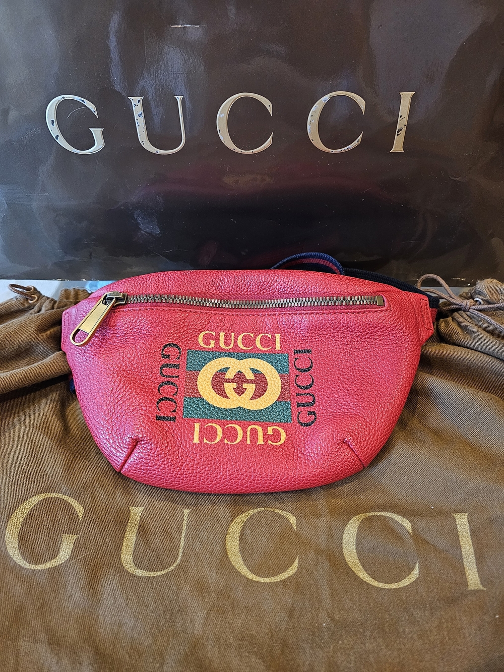 Red Gucci Print Leather Belt Bag fannypack